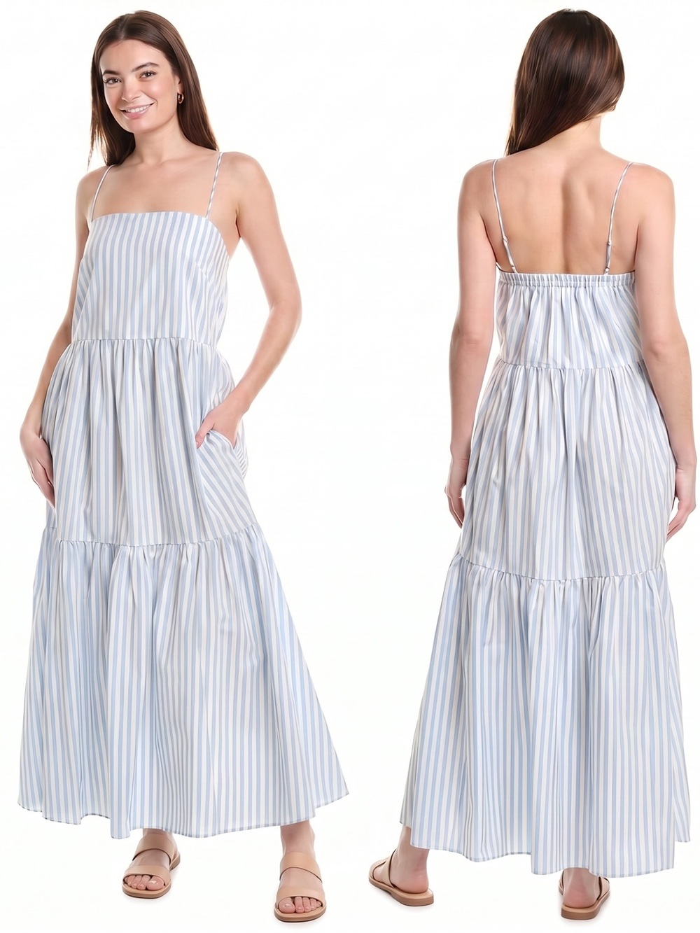 Rag & Bone Leilah Poplin Maxi Dress Light Blue Stripe Cotton NWT Size S